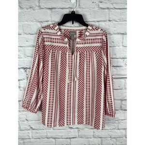 Chico's Beachy Boho Red & White Casual Popover Peasant Blouse Size 1 (medium 8)